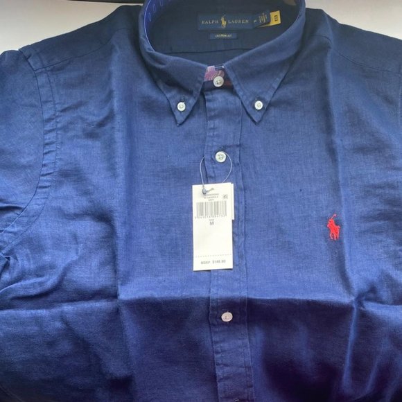 Polo Men's Linen Navy Color Long -Sleeve - Picture 4 of 8